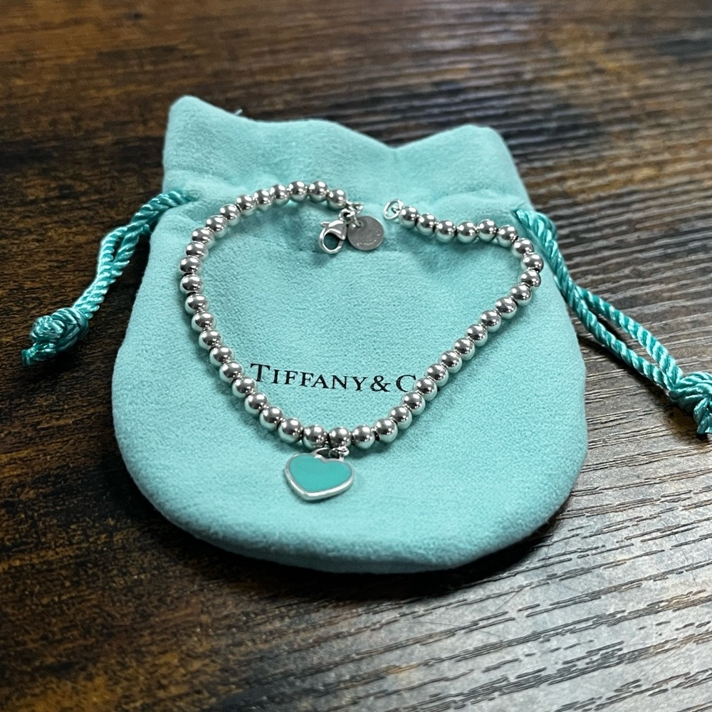 Tiffany & Co. Silver Beaded Bracelet with Heart Charm